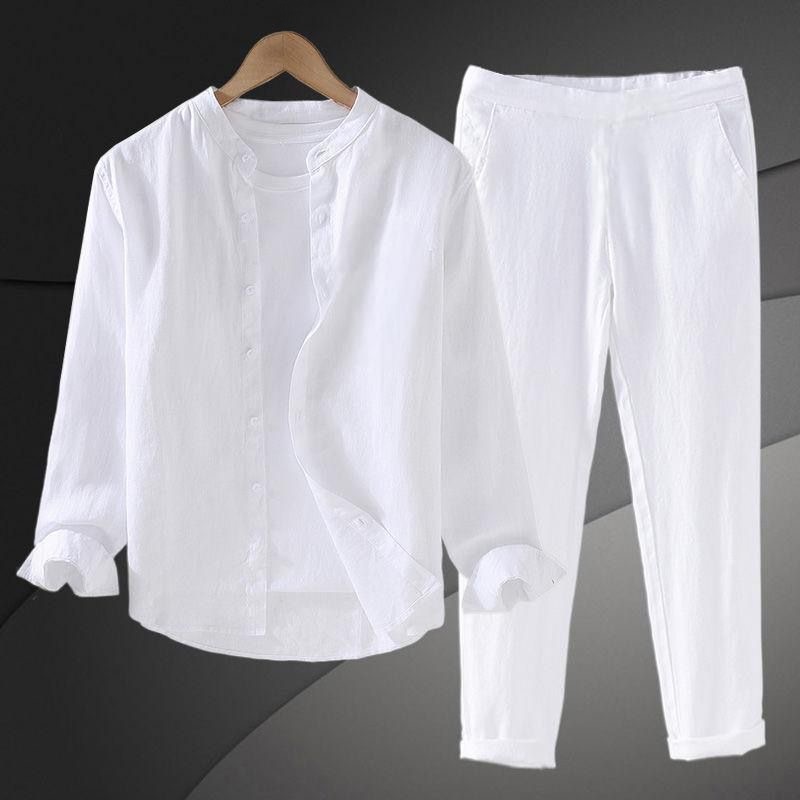 Mens Linen Shirt Long Sleeve - Hafif Nefes Alabilen Pamuklu Keten Gömlek