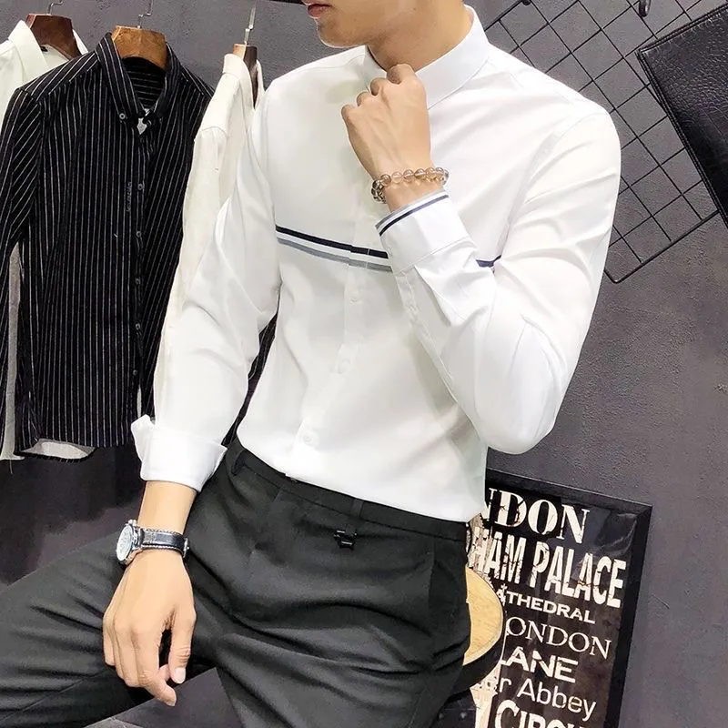 Mandarin Collar Formal Shirt Slim Fit - Erkek Mandarin Yaka Uzun Kollu Gömlek