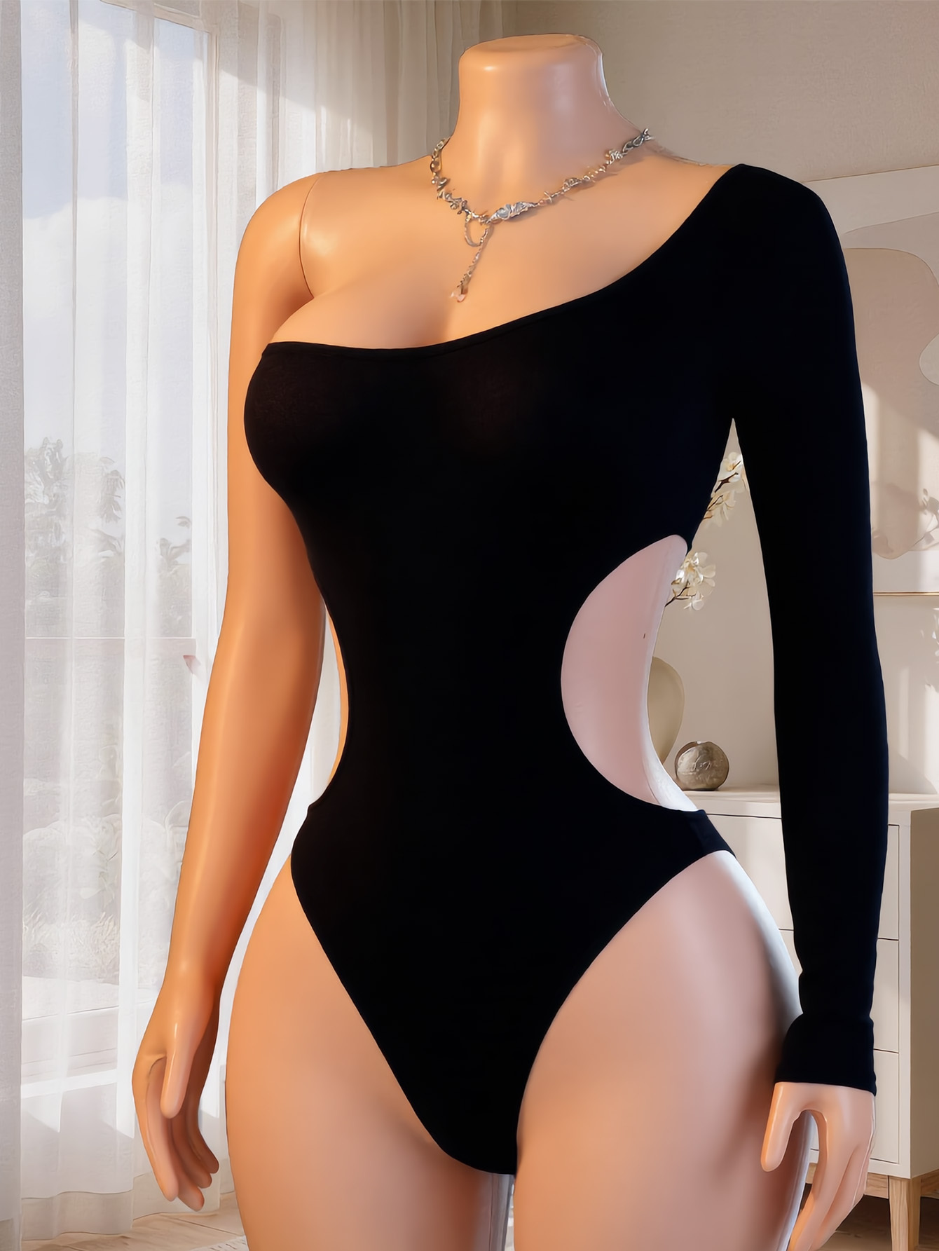 Underwear - Kadın Tek Omuzlu Uzun Kollu Body,