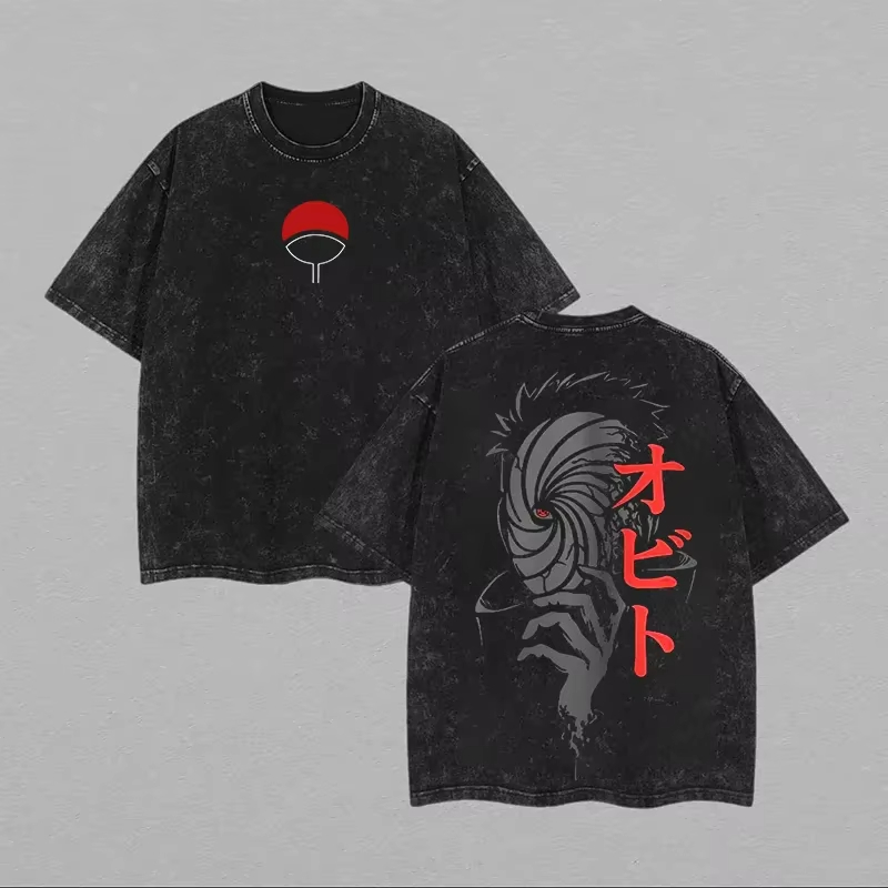 Acid Wash Vintage Graphic T Shirt - Naruto Obito Uchiha T Shirt Maske