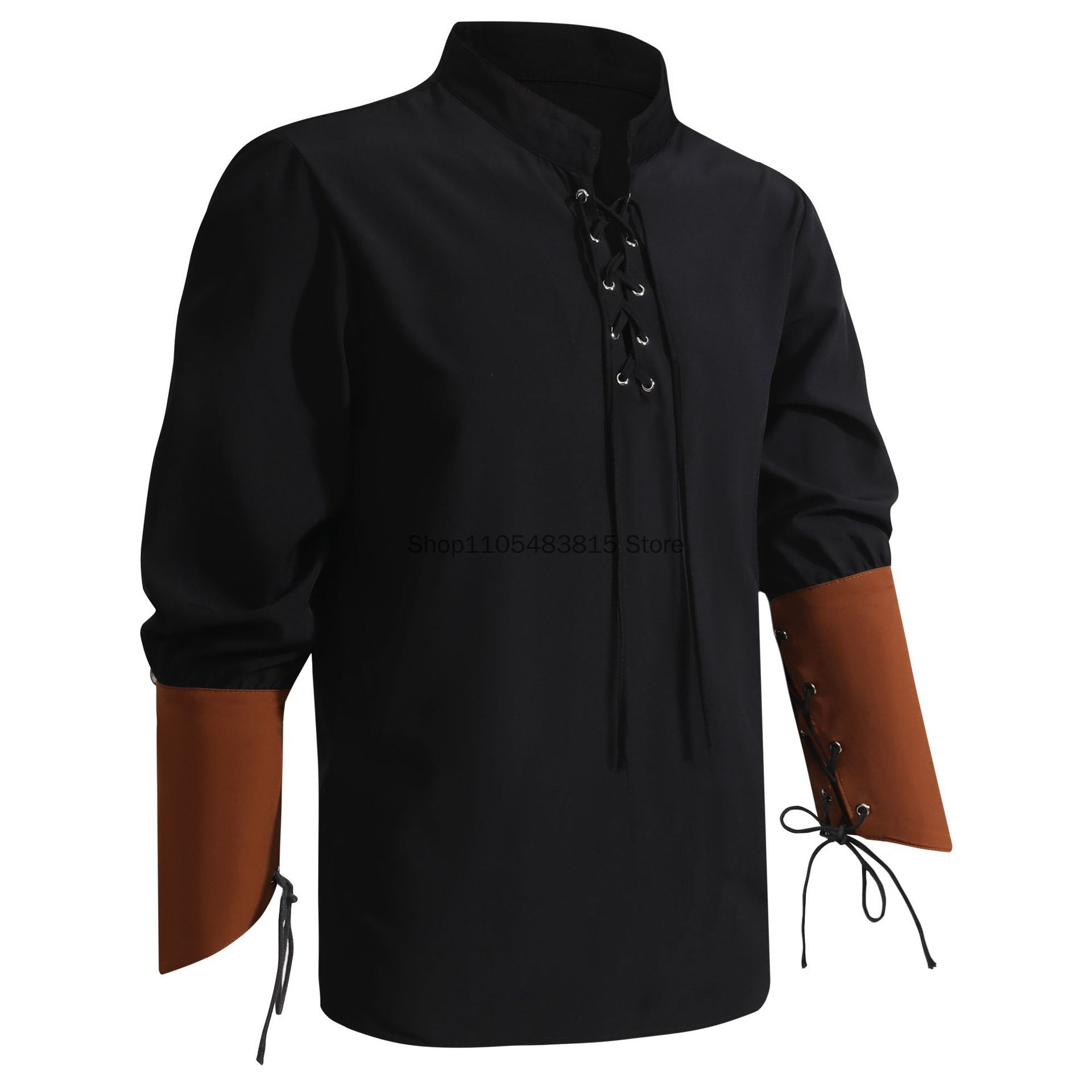 Medieval Gothic Lace Up Pirate Shirt - Erkekler için Korsan Gömleği - Ortaçağ