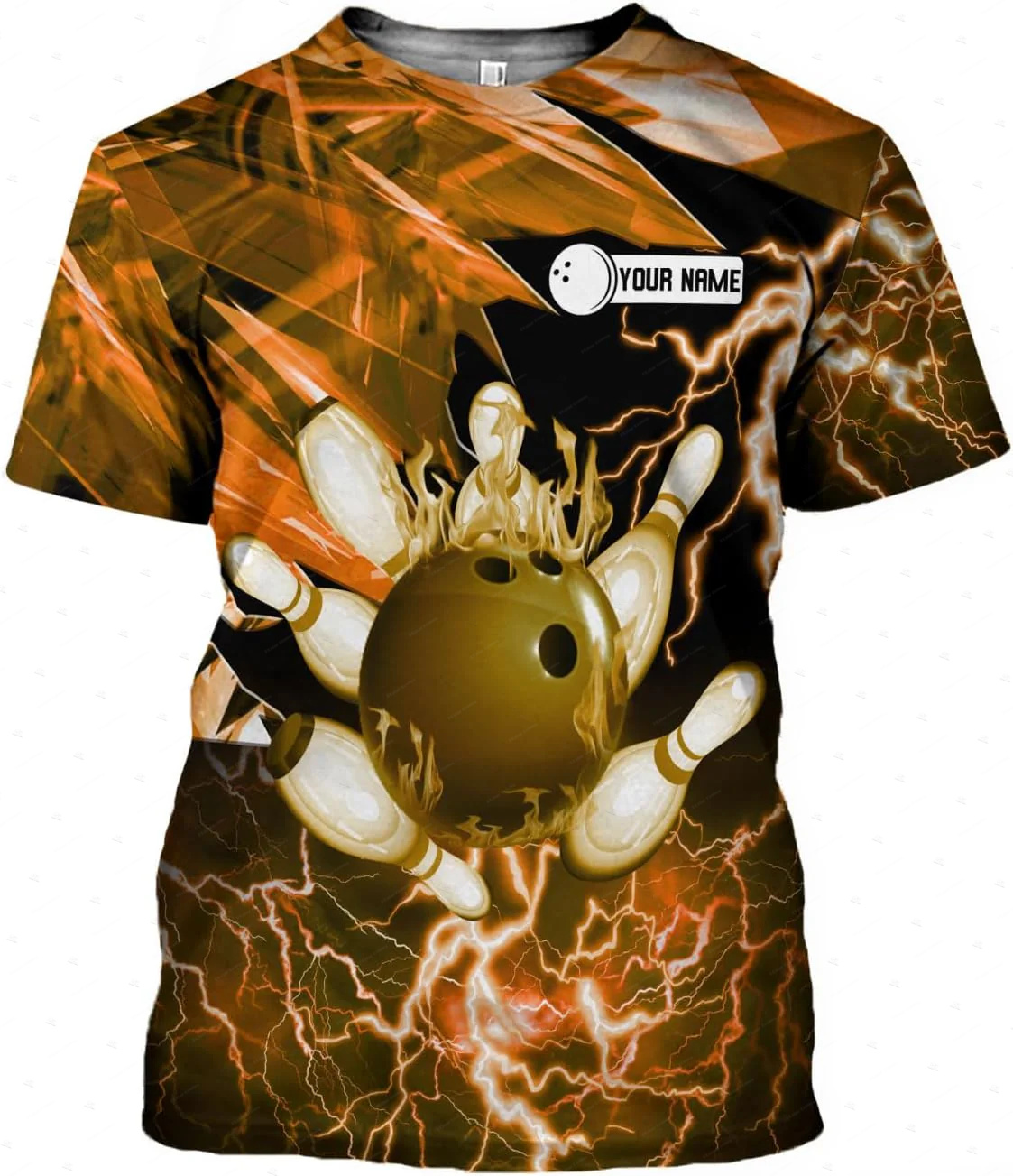 Short Sleeve Bowling Shirt Retro - Özel Ad Degrade Bowling Alev Graffiti