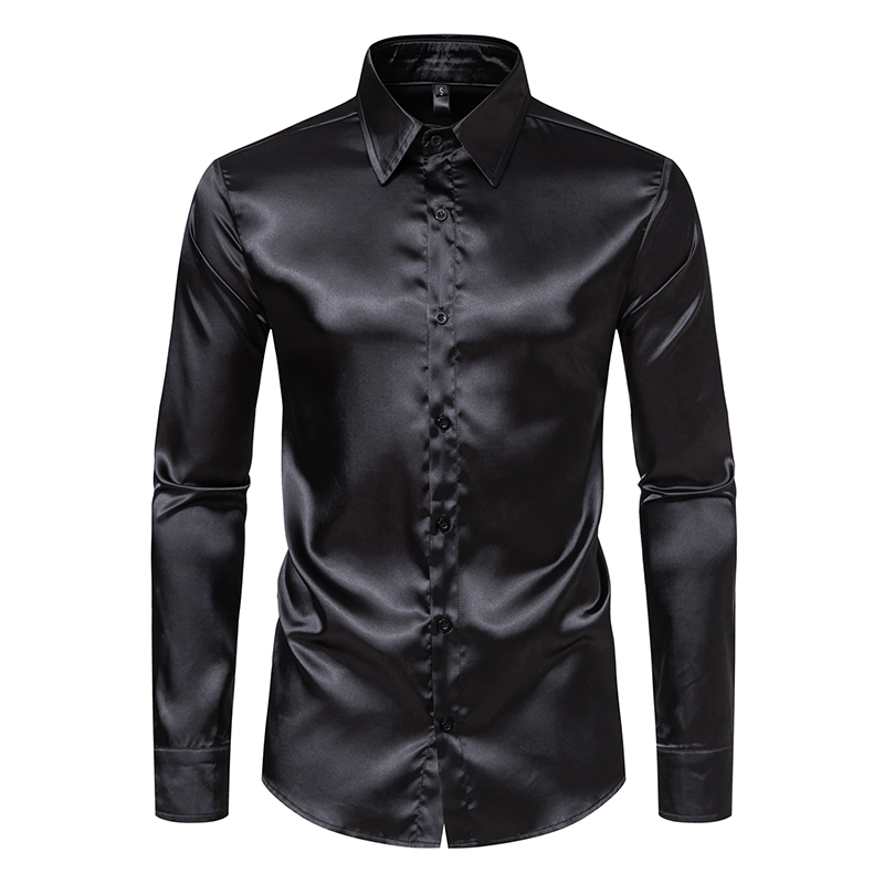 Erkek Siyah Saten Lüks Elbise  - Mens Satin Silk Dress Shirt incelemesi ve fiyatı