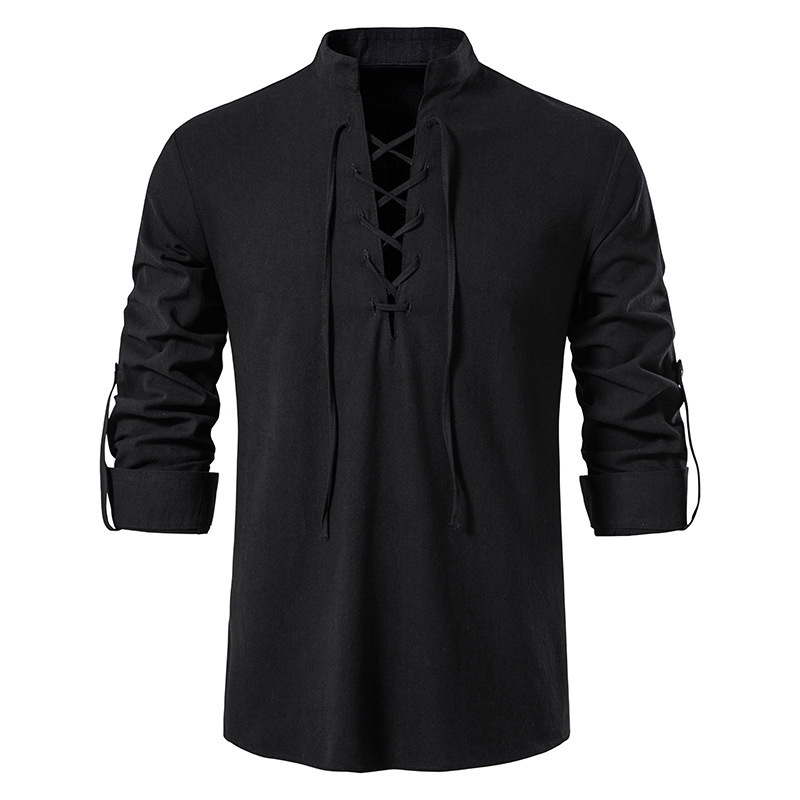 Erkek Ortaçağ Bağcıklı Pamuklu - Mens Linen Shirt Long Sleeve incelemesi ve fiyatı