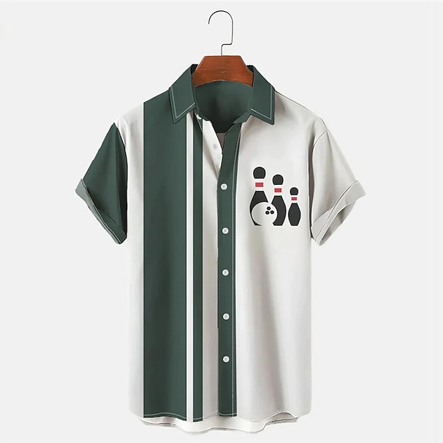 Erkek Çizgili Bowling Desenli  - Short Sleeve Bowling Shirt Retro incelemesi ve fiyatı