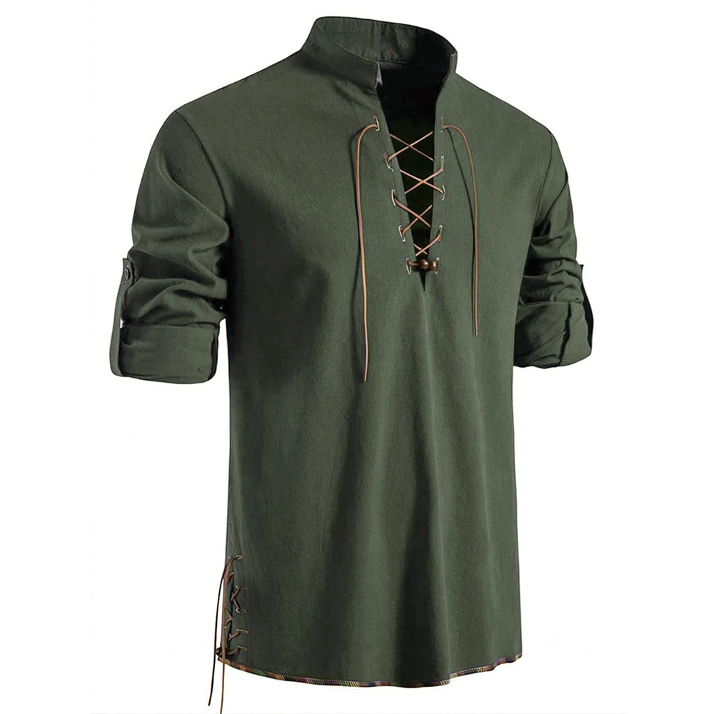 Erkek Henley Yaka Orta Çağ Göm - Medieval Gothic Lace Up Pirate Shirt incelemesi ve fiyatı