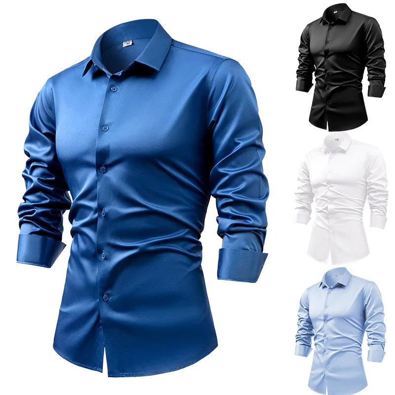 Erkekler için 2025 İlkbahar So - Mens Satin Silk Dress Shirt incelemesi ve fiyatı