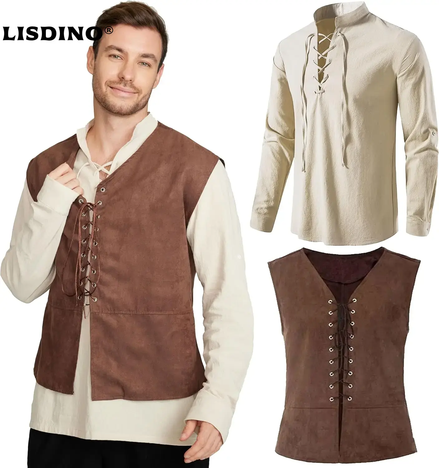 2 parçalı Set erkek Ortaçağ Ko - Medieval Gothic Lace Up Pirate Shirt incelemesi ve fiyatı