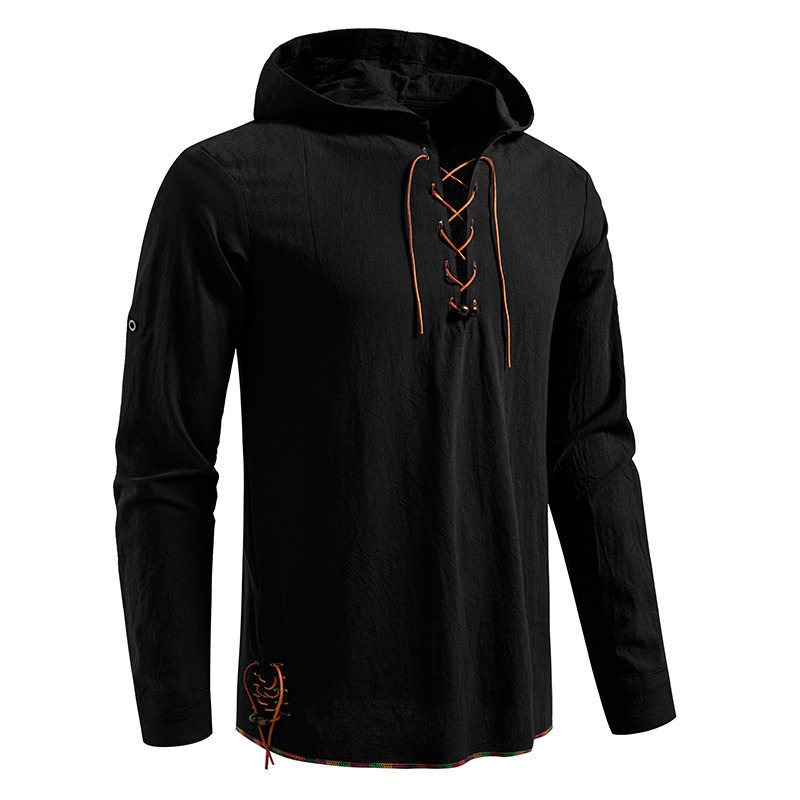 Erkek Uzun Kollu Kapüşonlu Tiş - Medieval Gothic Lace Up Pirate Shirt incelemesi ve fiyatı