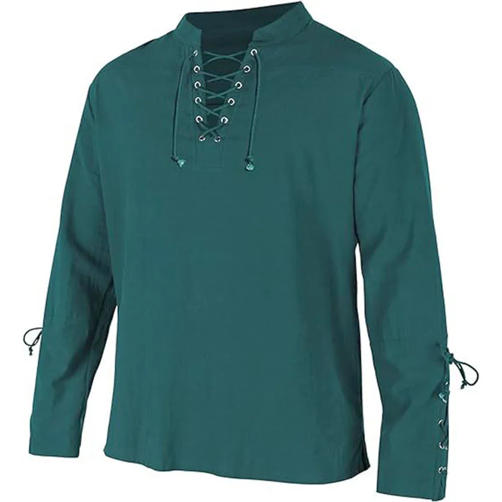 Erkek Uzun Kollu Gömlek Bağcık - Medieval Gothic Lace Up Pirate Shirt incelemesi ve fiyatı